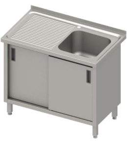 Stół ze zlewem 1-kom.(P),drzwi suwane 1000x600x850 mm, blat tłoczony