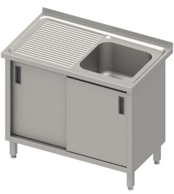 Stół ze zlewem 1-kom.(P),drzwi suwane 1000x600x850 mm, blat tłoczony