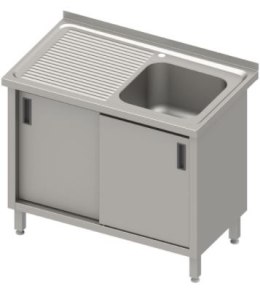 Stół ze zlewem 1-kom.(P),drzwi suwane 1200x700x850 mm, blat tłoczony