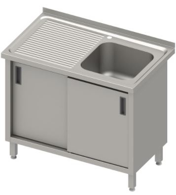 Stół ze zlewem 1-kom.(P),drzwi suwane 1200x700x850 mm, blat tłoczony