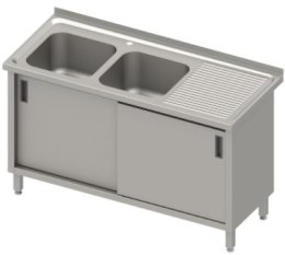 Stół ze zlewem 2-kom.(L),drzwi suwane 1200x600x850 mm, blat tłoczony