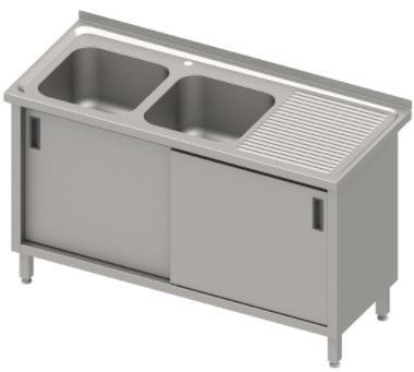 Stół ze zlewem 2-kom.(L),drzwi suwane 1200x600x850 mm, blat tłoczony