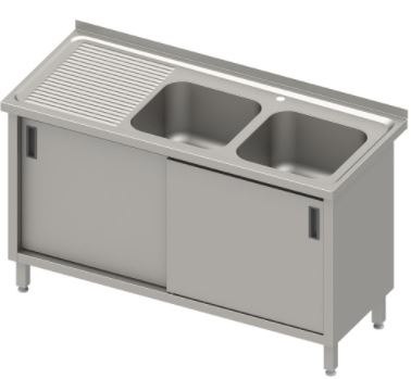 Stół ze zlewem 2-kom.(P),drzwi suwane 1200x600x850 mm, blat tłoczony