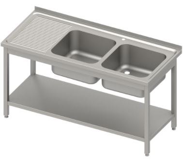 Stół ze zlewem 2-kom.(P),z półką 1200x700x850 mm spawany, blat tłoczony