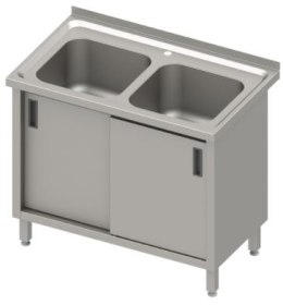 Stół ze zlewem 2-kom.,drzwi suwane 1000x600x850 mm, blat tłoczony