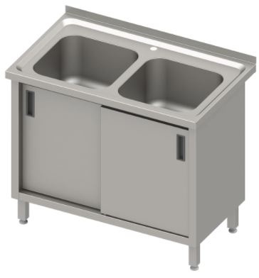 Stół ze zlewem 2-kom.,drzwi suwane 1000x700x850 mm, blat tłoczony