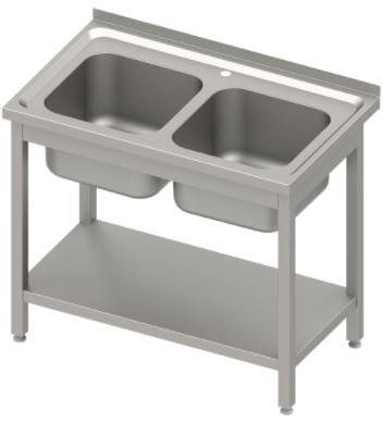 Stół ze zlewem 2-kom.,z półką 1000x600x850 mm spawany, blat tłoczony