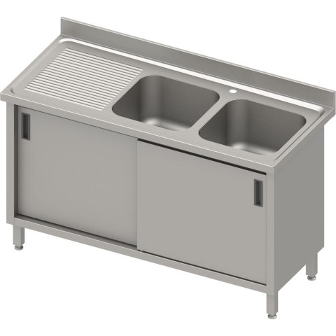 Stół ze zlewem 2-kom.(P),drzwi suwane 1600x600x850 mm, blat tłoczony,rant puszkowy 100x15x10