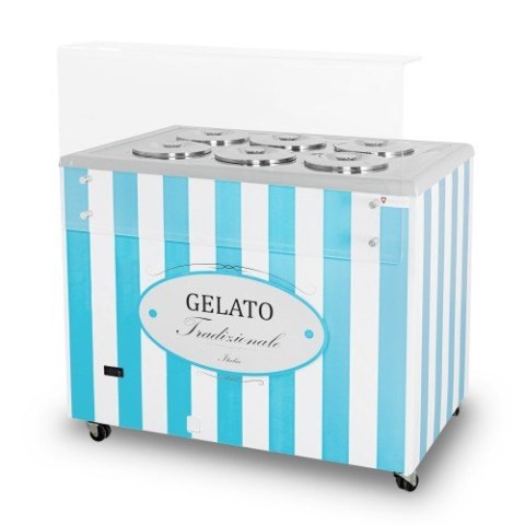 Dystrybutor do lodów | witryna do lodów | konserwator | retro | 6 tub | okrągłe kuwety | 1063x670x895 mm | GELATO POZETTI 6 BLUE Resto Quality