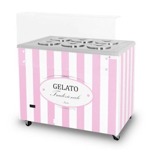 Dystrybutor do lodów | witryna do lodów | konserwator | retro | 6 tub | okrągłe kuwety | 1063x670x895 mm | GELATO POZETTI 6 PINK Resto Quality