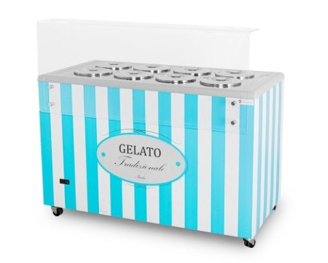 Dystrybutor do lodów | witryna do lodów | konserwator | retro | 8 tub | okrągłe kuwety | 1283x670x895 mm | GELATO POZETTI 8 BLUE Resto Quality