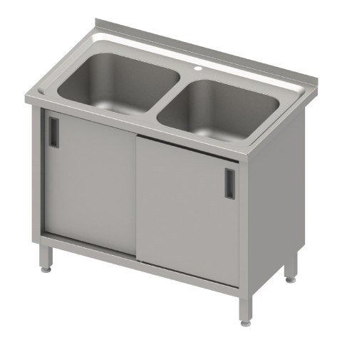 Stół ze zlewem 2-kom.,drzwi suwane blat tłoczony, 1000x600x850 mm Stalgast