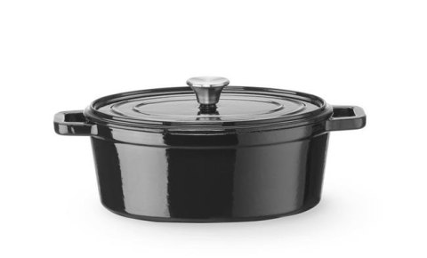 Garnek żeliwny emaliowany, HENDI, 4,4L, czarny, 365x290x(H)115mm, Owalny