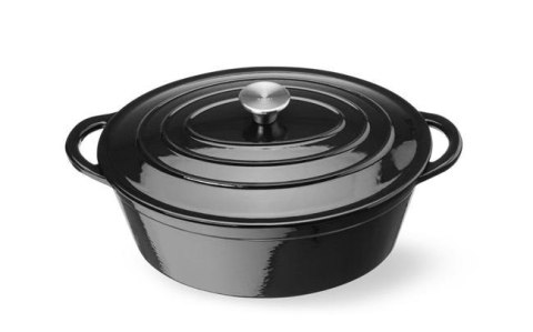 Garnek żeliwny emaliowany, HENDI, 6,88L, czarny, 405x255x(H)134mm, Owalny