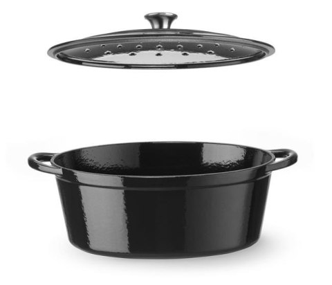 Garnek żeliwny emaliowany, HENDI, 6,88L, czarny, 405x255x(H)134mm, Owalny