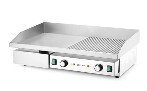 Płyta grillowa w połowie żebrowana, HENDI, Budget Line, 1/2 gładka, 1/2 ryflowana, 400V/4400W, 720x460x(H)241mm Wariant podstawo