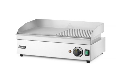 Płyta grillowa w połowie żebrowana, HENDI, Kitchen Line, 1/2 gładka, 1/2 ryflowana, 220-240V/2400W, 527x404x(H)233mm
