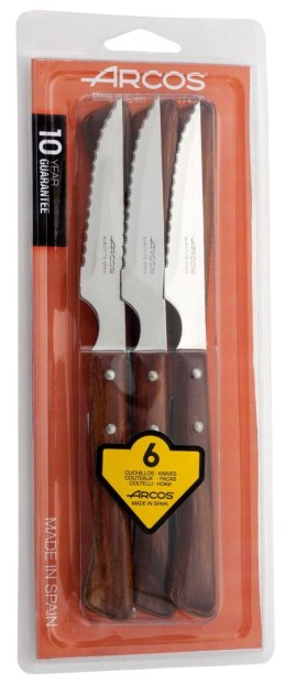 Nóż do steków - zestaw 6 szt., seria FOREST, Arcos, drewno, 6 szt., (L)220mm