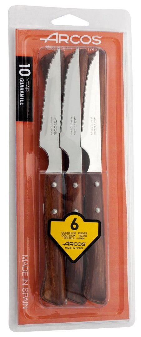 Nóż do steków - zestaw 6 szt., seria FOREST, Arcos, drewno, 6 szt., (L)220mm