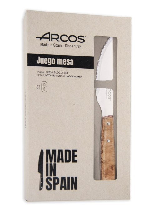 Nóż do steków - zestaw 6 szt., seria FOREST, Arcos, jasne drewno, 6 szt., (L)220mm