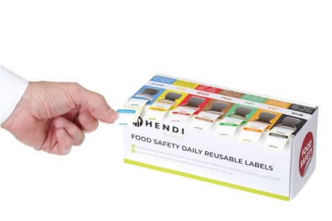 Zestaw etykiet wielorazowych Food Safety na każdy dzień tygodnia z podajnikiem, HENDI, 240x80x(H)100mm Hendi