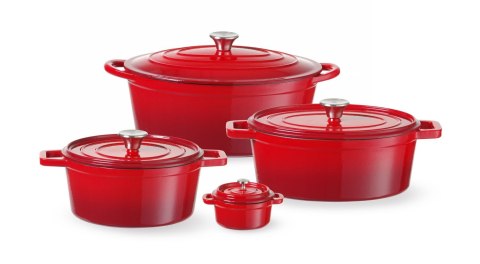 Garnek żeliwny emaliowany, HENDI, 0,2L, czerwony, 130x100x(H)48mm Hendi