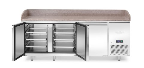 Stół chłodniczy do pizzy, 3-drzwiowy, z granitowym blatem, Arktic, 375L, granitowy, 230V/400W, 2010x800x(H)875mm Wariant podstaw