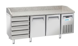 Stół chłodniczy do pizzy 2-drzwiowy z 5 szufladami i blatem granitowym, Arktic, 362L, srebrny, 230V/210W, 2025x800x(H)1040mm